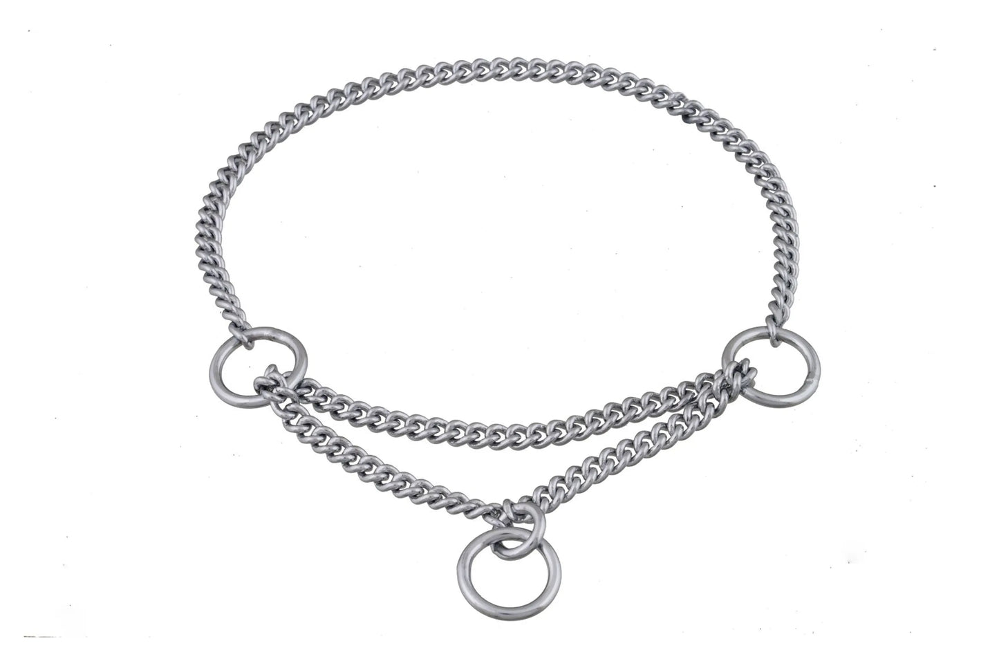 Silver chain collar on a white background
