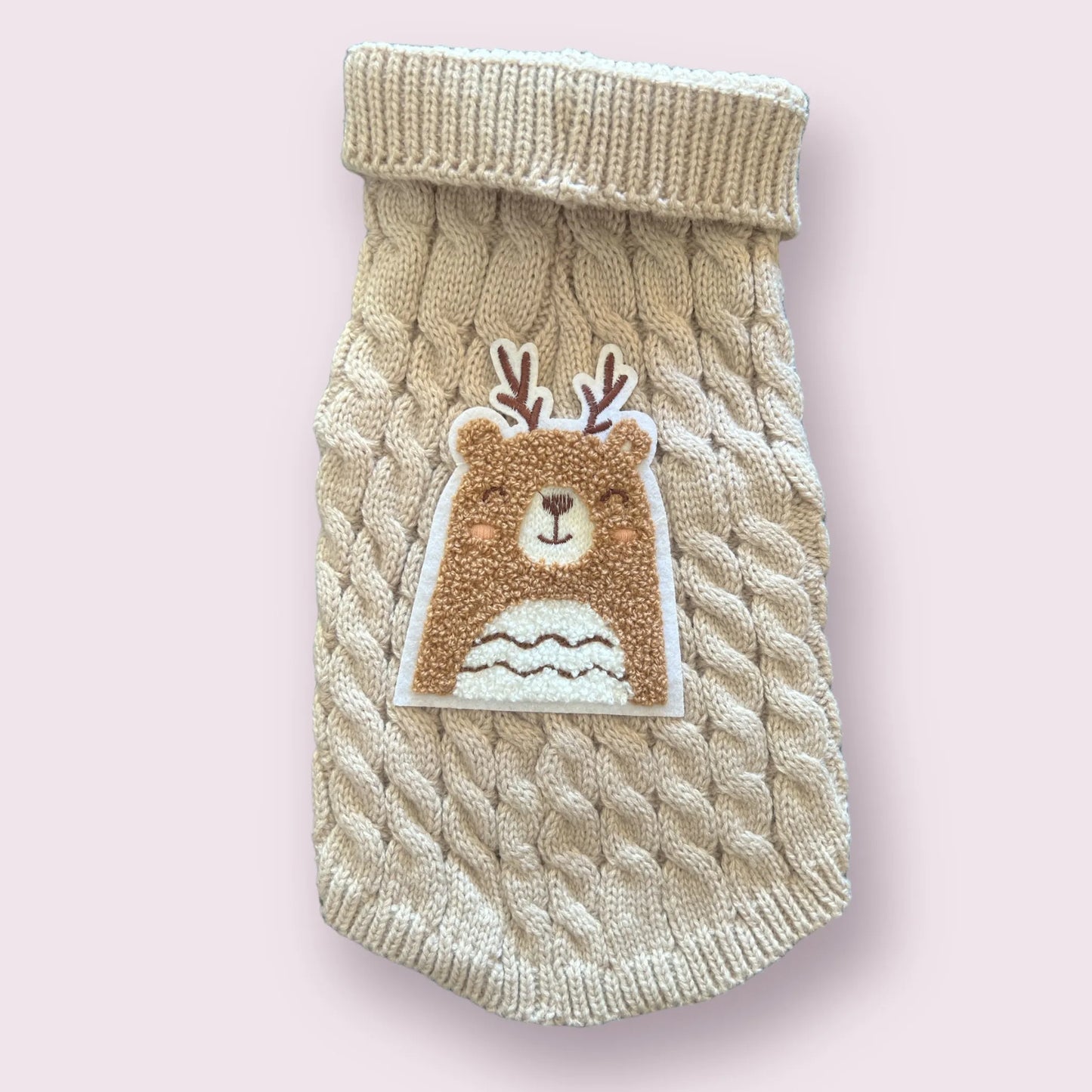 Antler Bear Knit Sweater- Dog Sweater brown bear