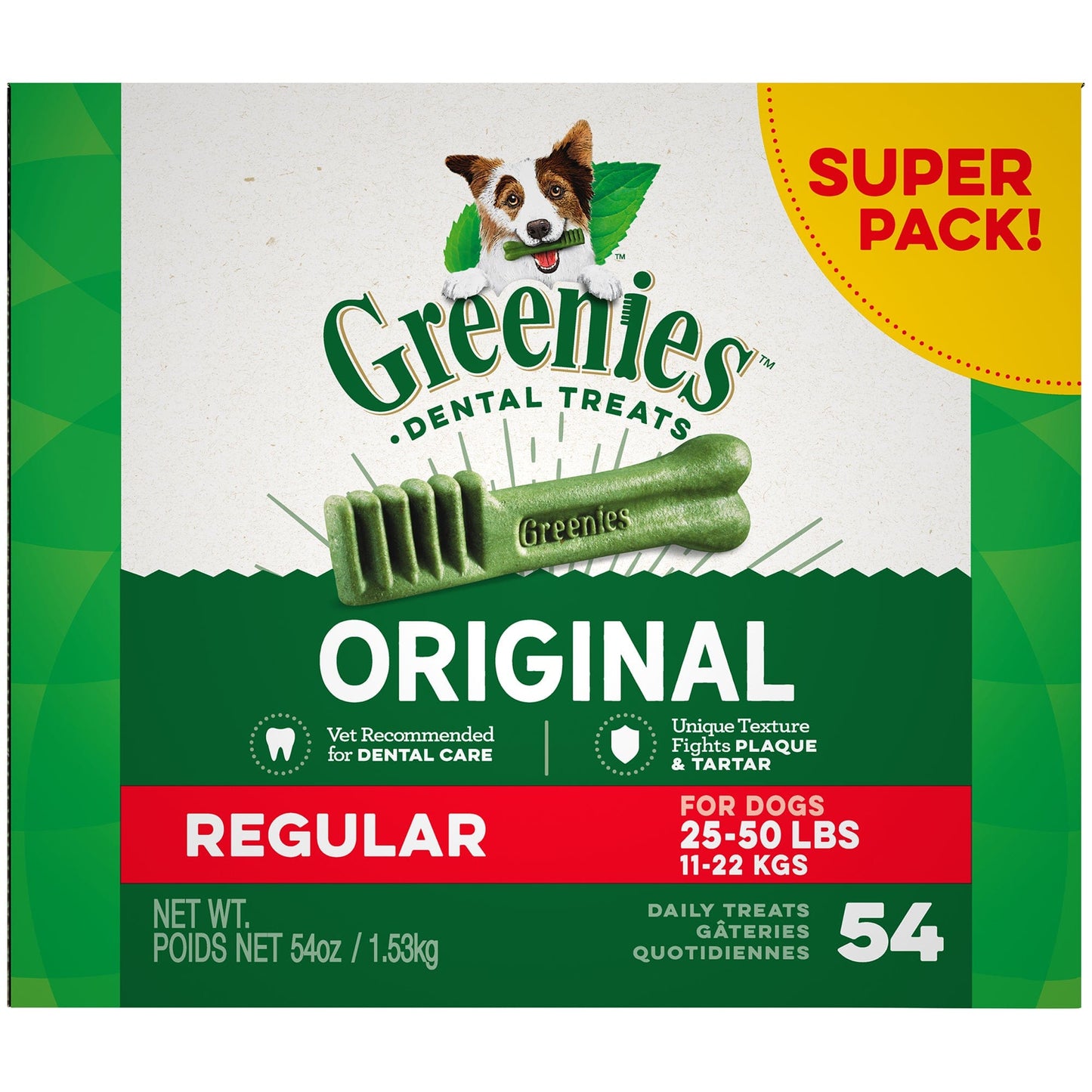 Greenies Original Regular Dental Dog Treats, 54 Oz., Count of 54