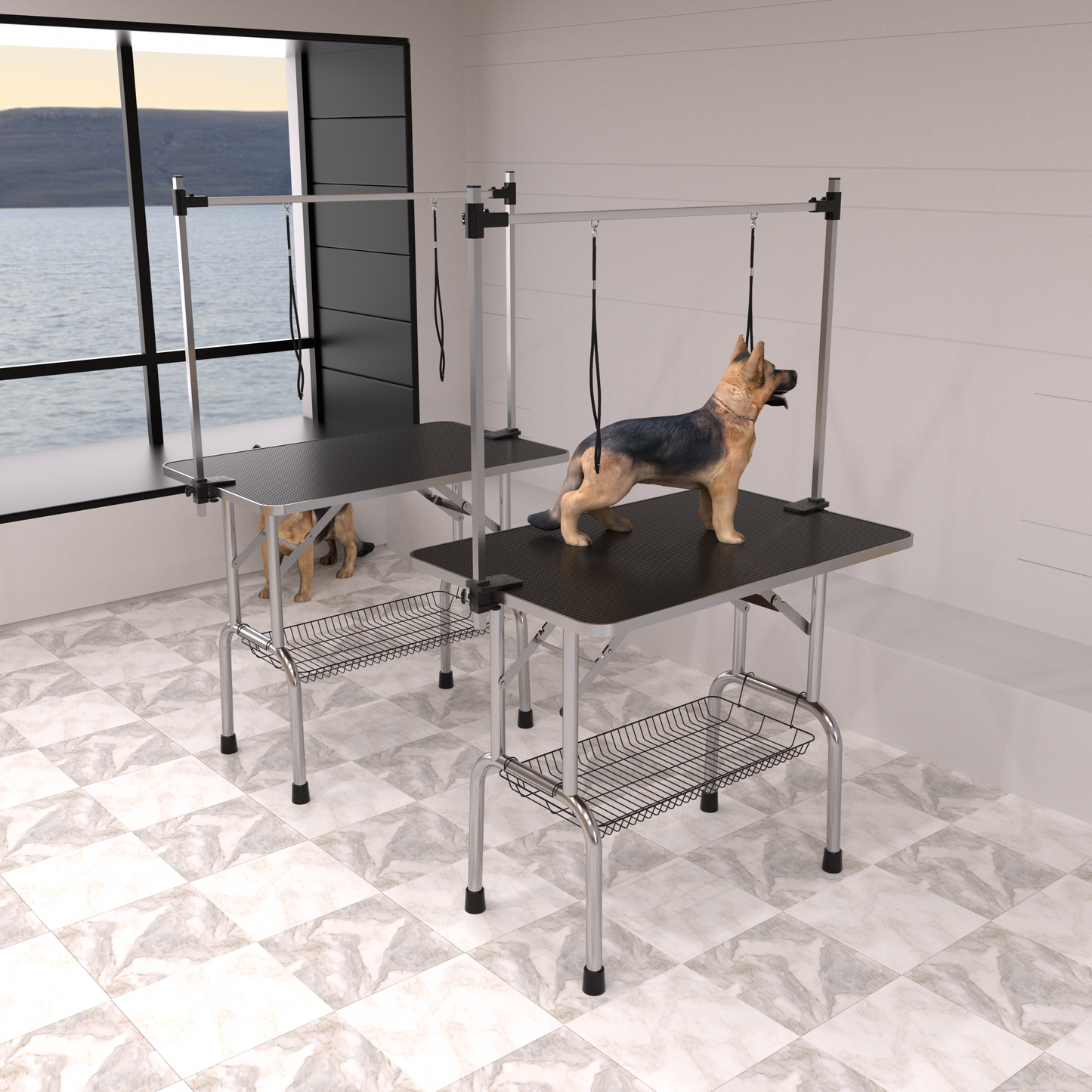 36" Heavy-Duty Folding Pet Grooming Table with Adjustable Arm, Noose & Mesh Storage Tray