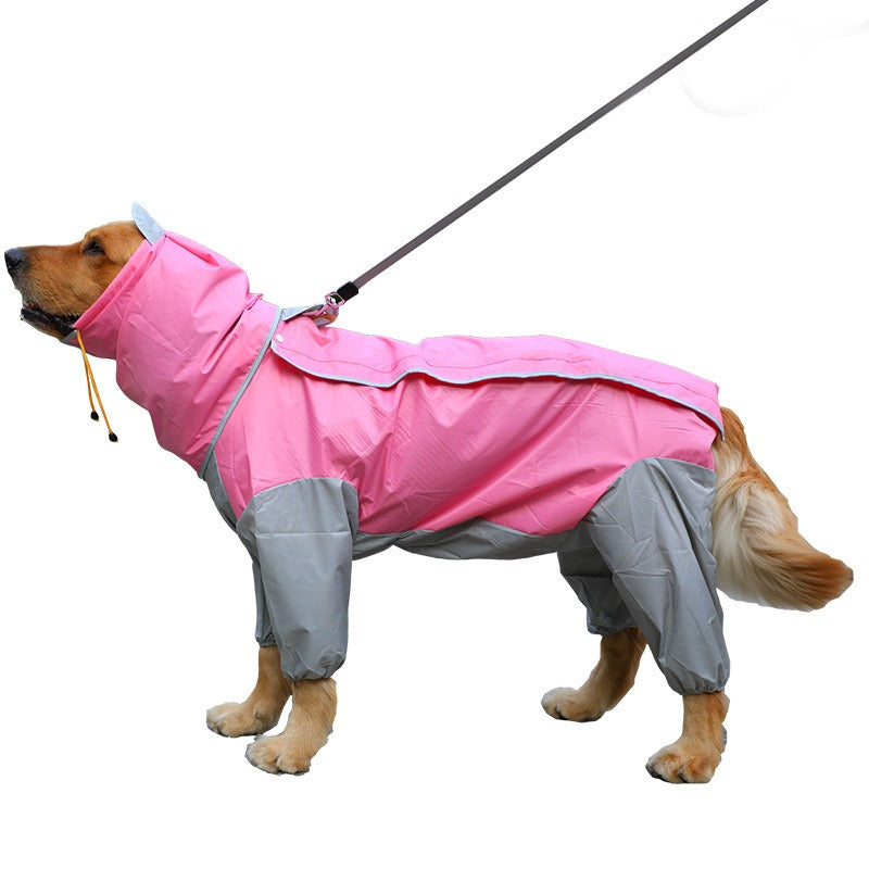 Waterproof Four-Leg Dog Raincoat for Large Dogs and Golden Retrievers Pink