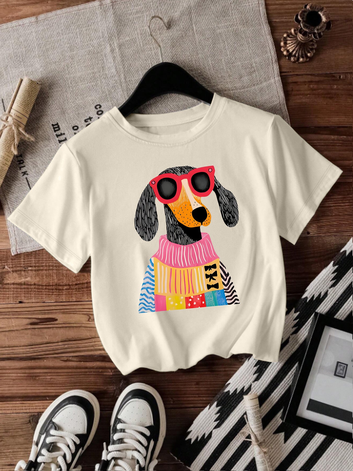 Dog Short Sleeved Female White Pullover Shirt