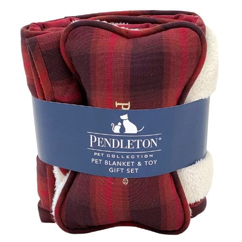 Pendleton Plaid Pet Throw and Bone Combo Set, 27" L X 36" W, Red Ombre, One Size Fits All