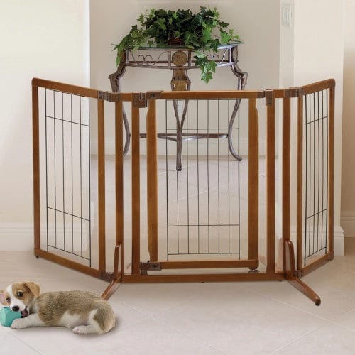Richell Premium Plus Freestanding Pet Gate with Door Brown 34 - 63" x 26 - 20.5"