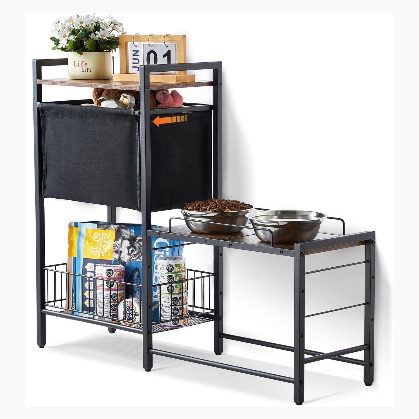 VEVOR Pet Feeding Station with Storage Dog Food & Toy Organizer Raised Dog Bowls With Selves Shown