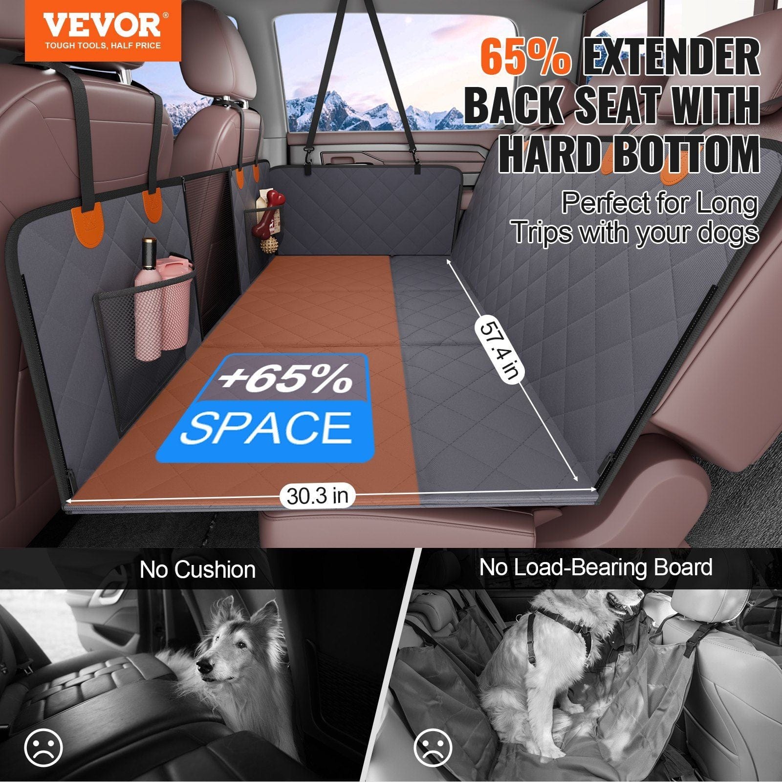 VEVOR 57.4 x 30.3 in Dog Car Seat Cover for Back Seat Waterproof 600D for Truck #2