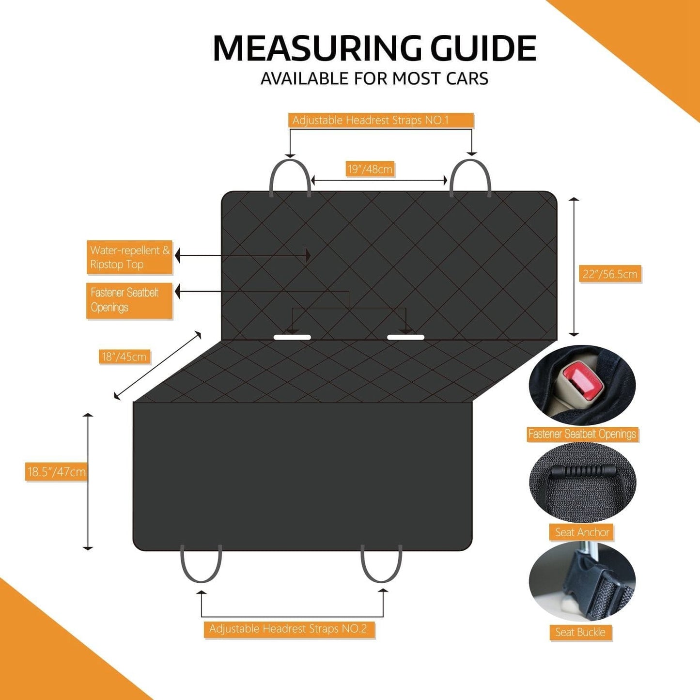 Waterproof Dog Car Seat Cover Scratchproof Pet Hammock Protector Rear Seat Mat Seatbelt Measuring Guide