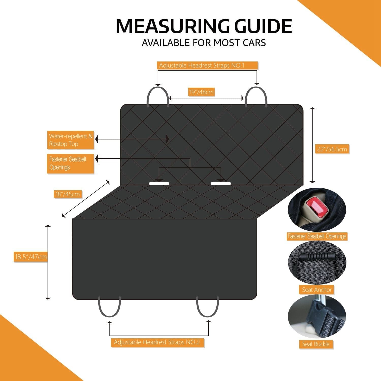 Waterproof Dog Car Seat Cover Scratchproof Pet Hammock Protector Rear Seat Mat Seatbelt Measuring Guide