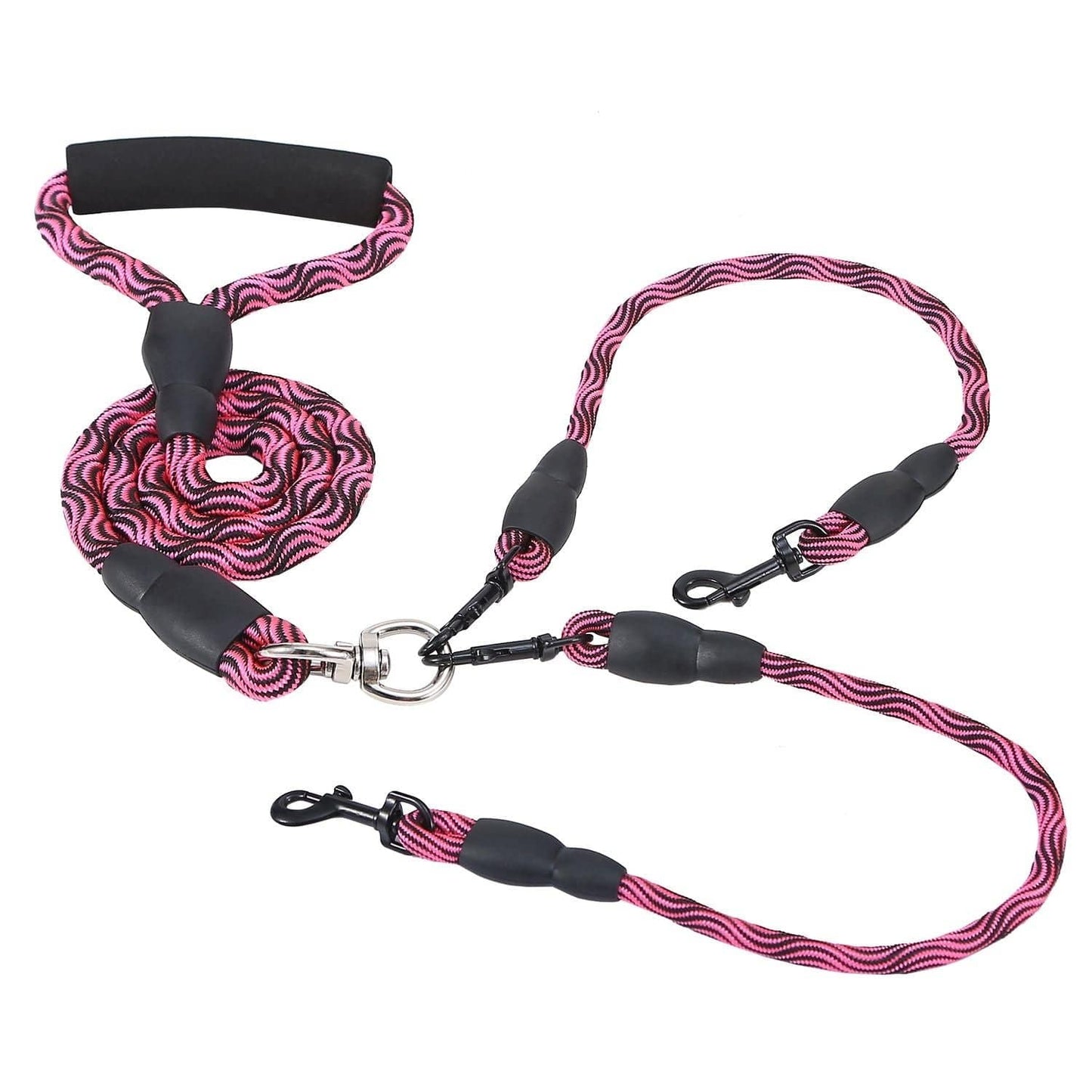 Double Dogs Leash No-Tangle Dogs Lead Reflective Dogs Walking Leash w/ Swivel Coupler Padded Handle red color