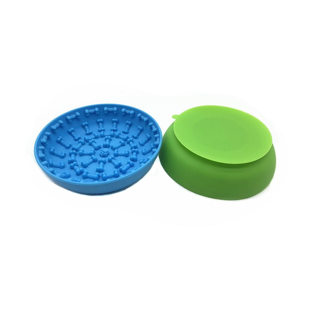 Pet Dog Slow Bowl Feeder Bowls with Suction Cup, Interactive for Boredom Anxiety Reduction, Distractor Toy, Preventing Choking Healthy Bone Design Bowl Top and Bottom view