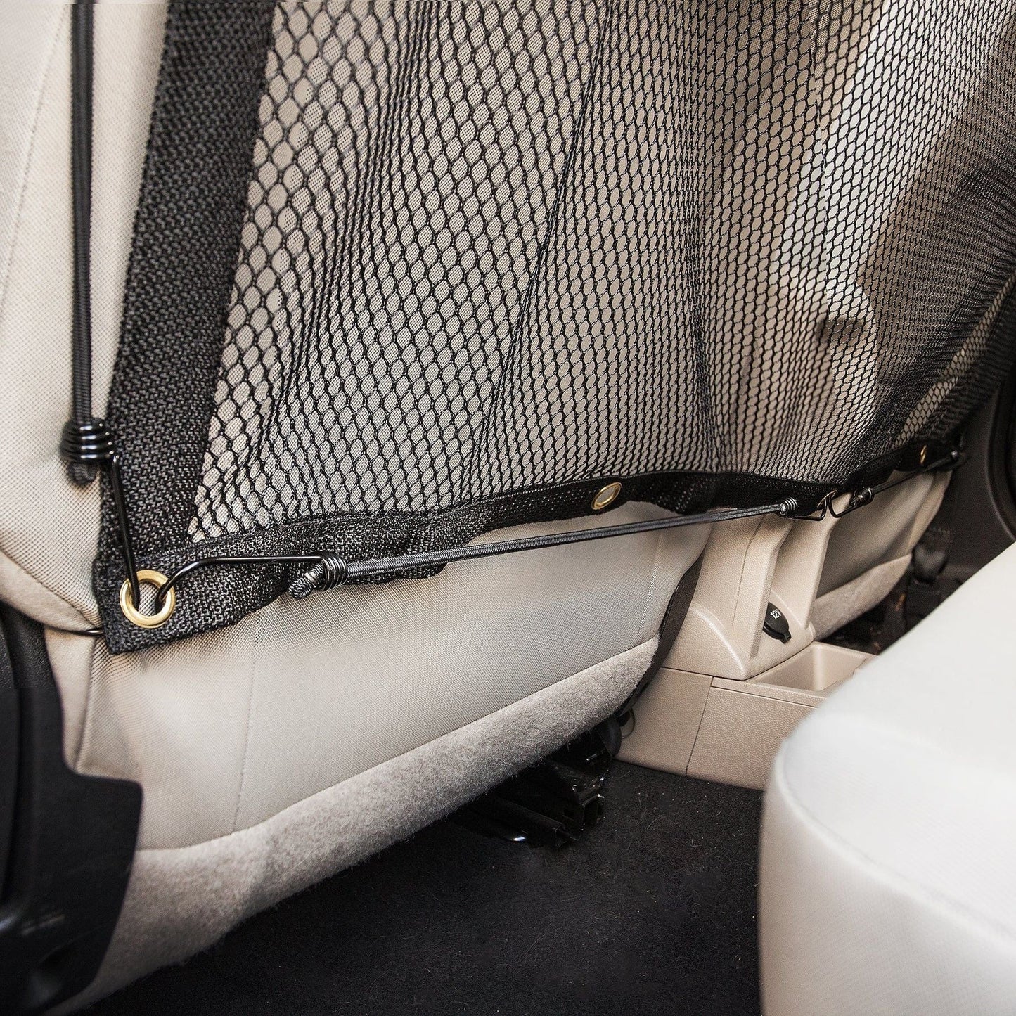 Pet Life Rectangular Easy-Hook Protective Mesh Folding Backseat Car Seat Safety Barrier For Dogs, Cats And Children Close View