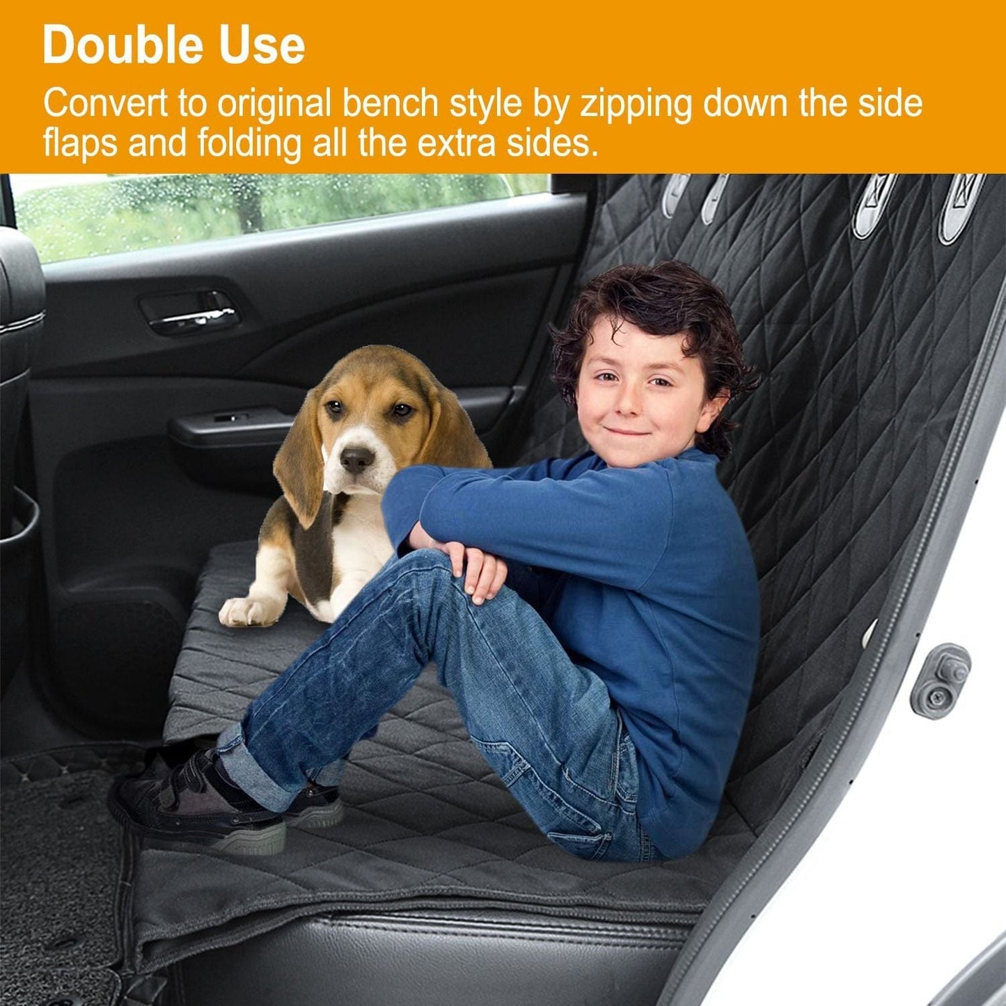 Waterproof Dog Car Seat Cover Scratchproof Pet Hammock Protector Rear Seat Mat Seatbelt Zippers for easy adjusting