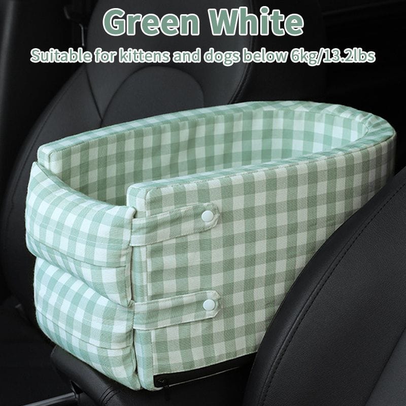 Pet Car Seat For Small Dog & Cat; Cat Safety Seat Anti-dirty Cushion Dog Cage; universal For All Models Green Checks