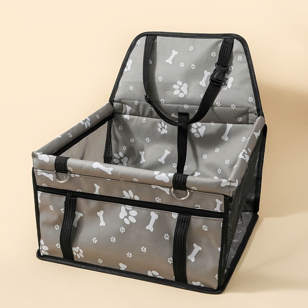 Pet Dogs Car Booster Seat Travel Carrier Cage; Oxford Breathable Folding Soft Washable Travel Bags Beige Focal Point