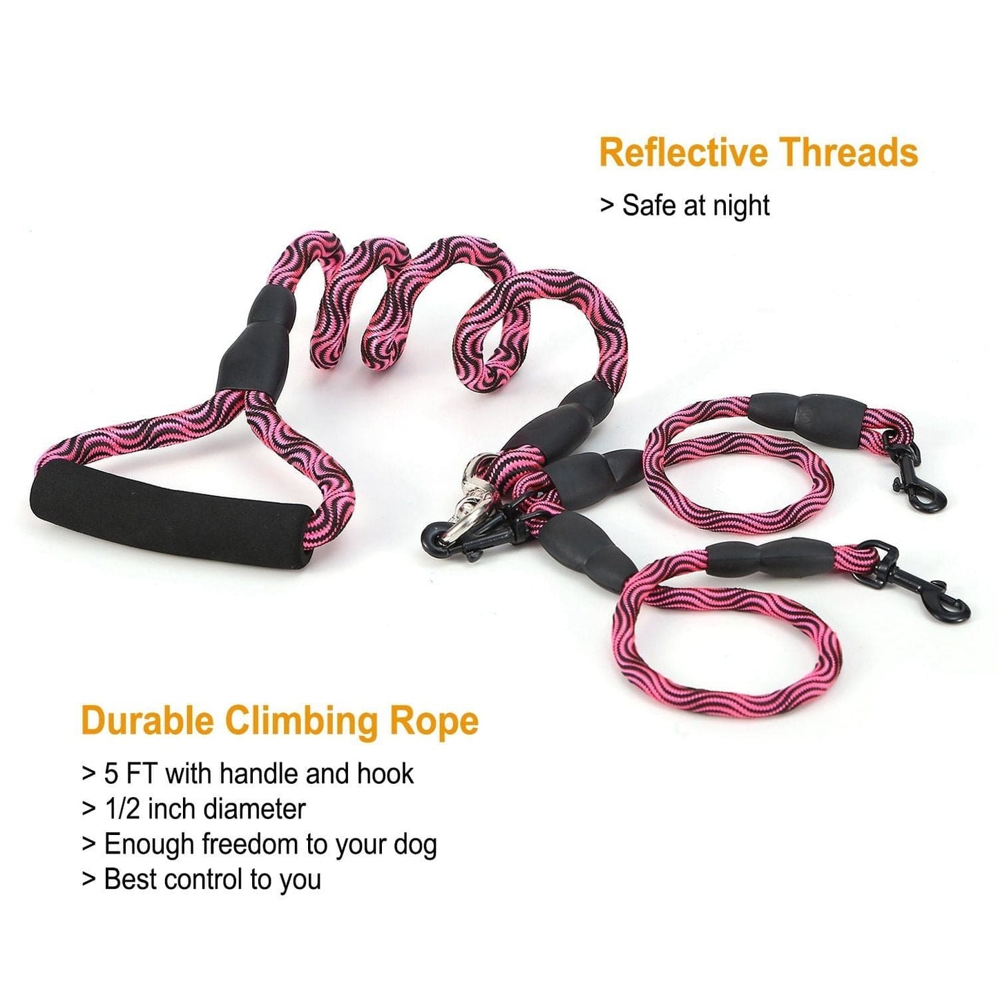 Double Dogs Leash No-Tangle Dogs Lead Reflective Dogs Walking Leash w/ Swivel Coupler Padded Handle full set view