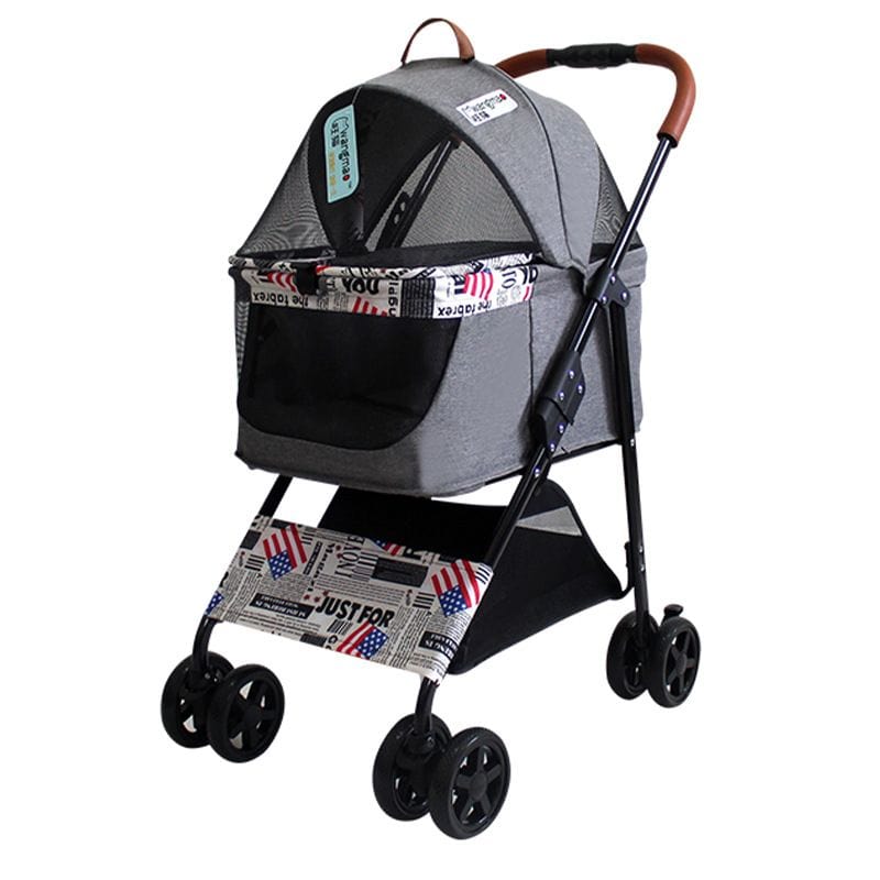 Gray Portable Pet Stroller Cat Trolley, Dog Travel Cart Pram