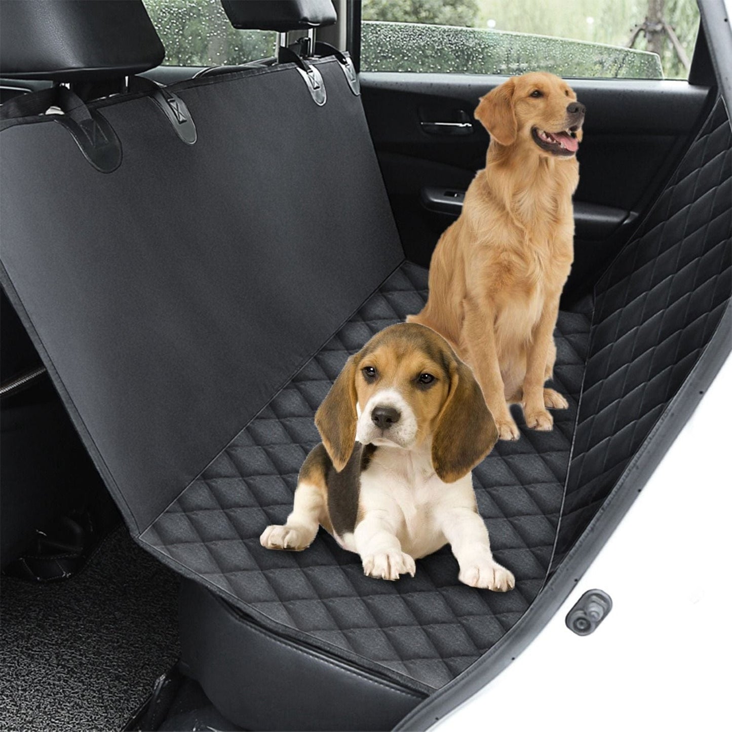 Waterproof Dog Car Seat Cover Scratchproof Pet Hammock Protector Rear Seat Mat Seatbelt Secures to front seat