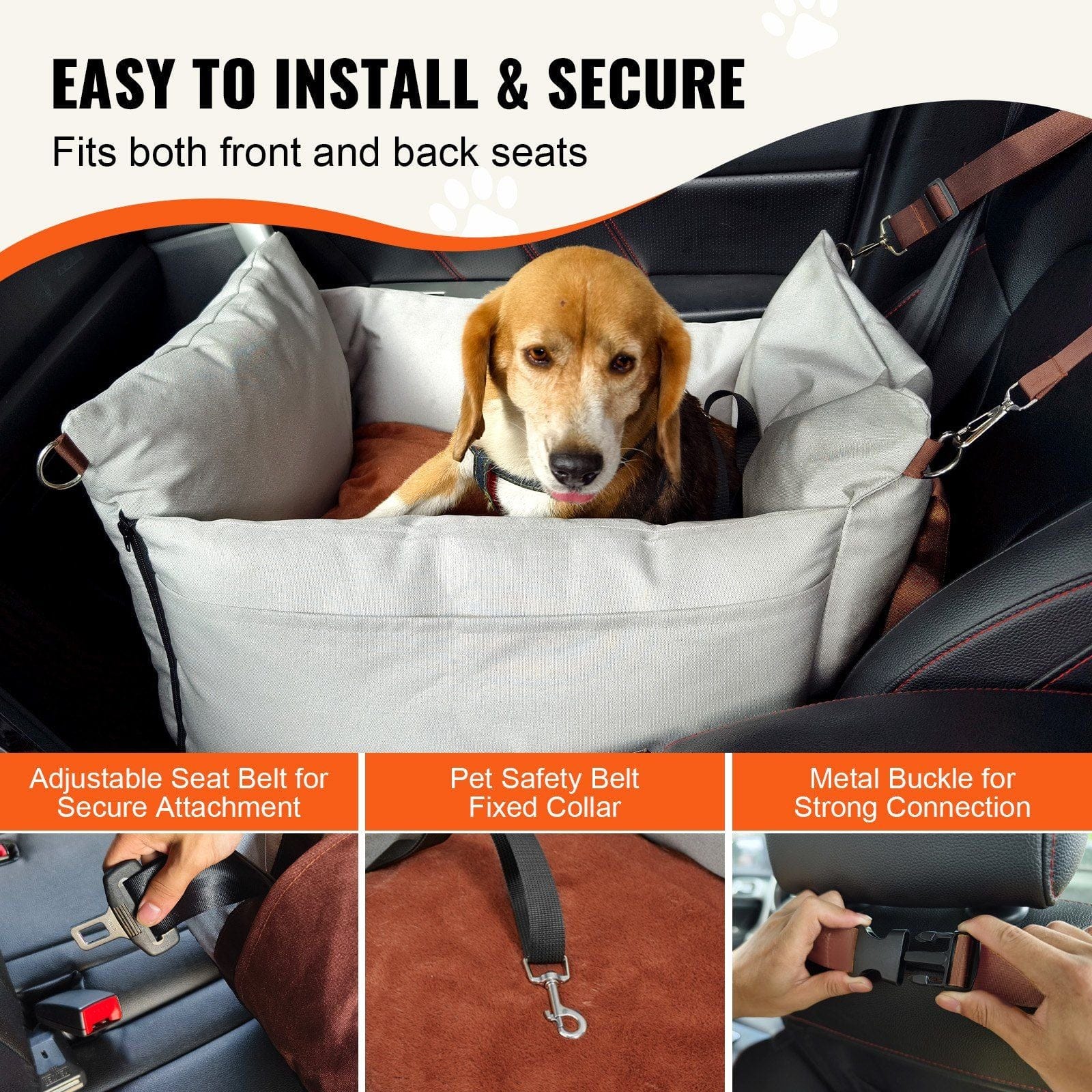VEVOR Dog Booster Car Seat Pet Car Seat for Small Dog up to 25lbs Gray #4