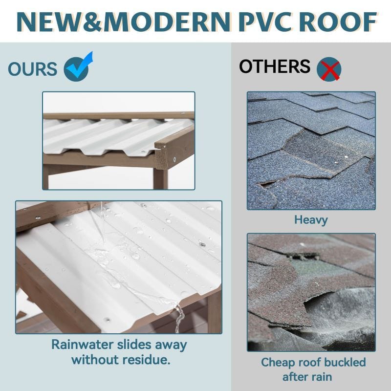 New Style Wood Pet House With Roof Balcony and Bed Shelter PVC Roof