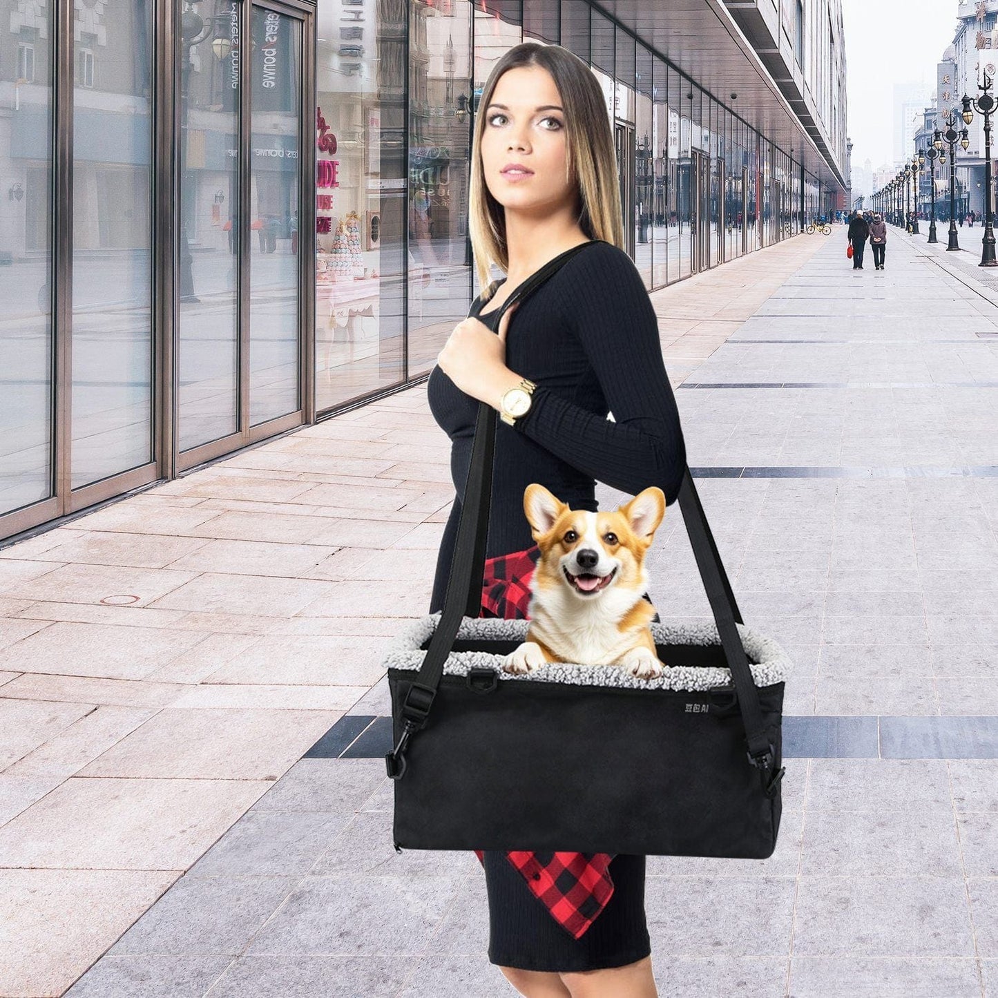 Small Dog Car Seat with Harness Center Console Pet Booster Seat Travel Car Seat with Side Pocket Cotton Velvet Cushion for Dogs Cats Up to 9LBS As carrier