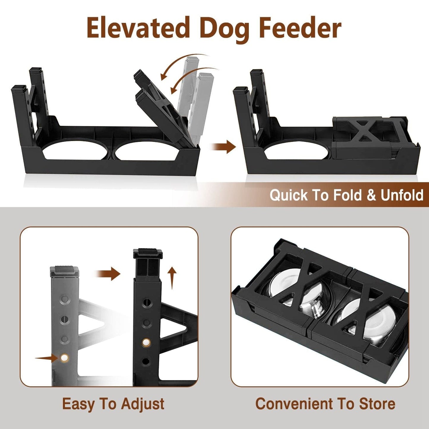 Dog Raised Bowls with 6 Adjustable Heights Stainless Steel Elevated Dog Bowls Foldable Double Bowl Dog Feeder for Small Medium Large Size Dog Underside view