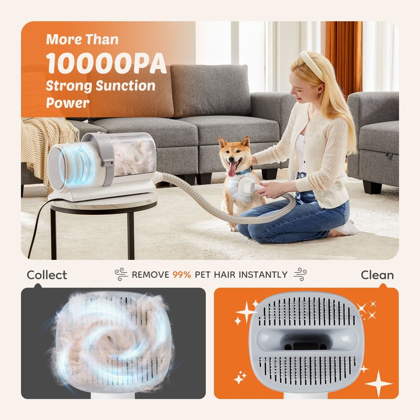 Professional Dog Grooming Clippers with 2.5L Cup, 3 Suction Modes strong suction