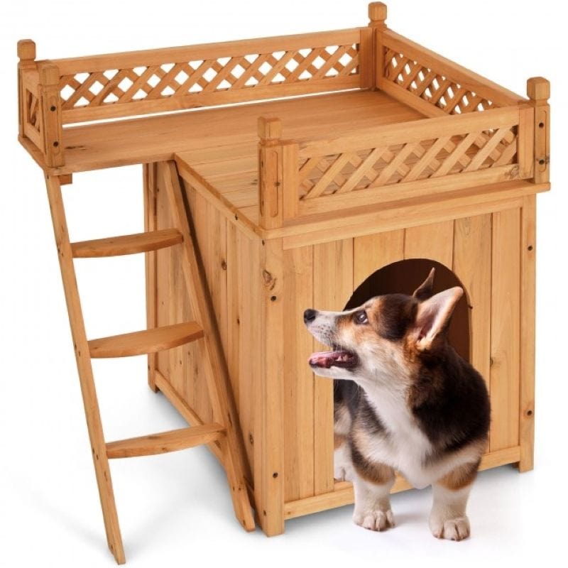 New Style Wood Pet House With Roof Balcony and Bed Shelter Nice style