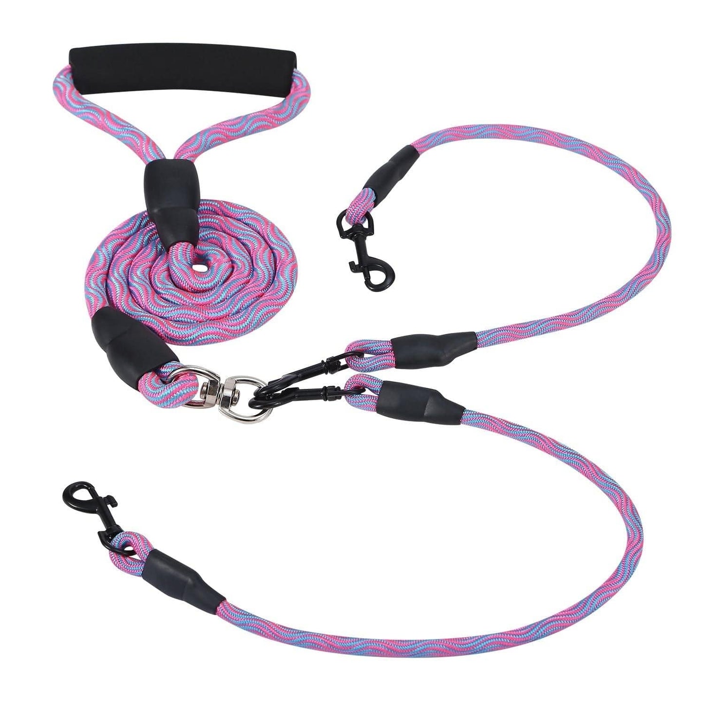 Double Dogs Leash No-Tangle Dogs Lead Reflective Dogs Walking Leash w/ Swivel Coupler Padded Handle multi color