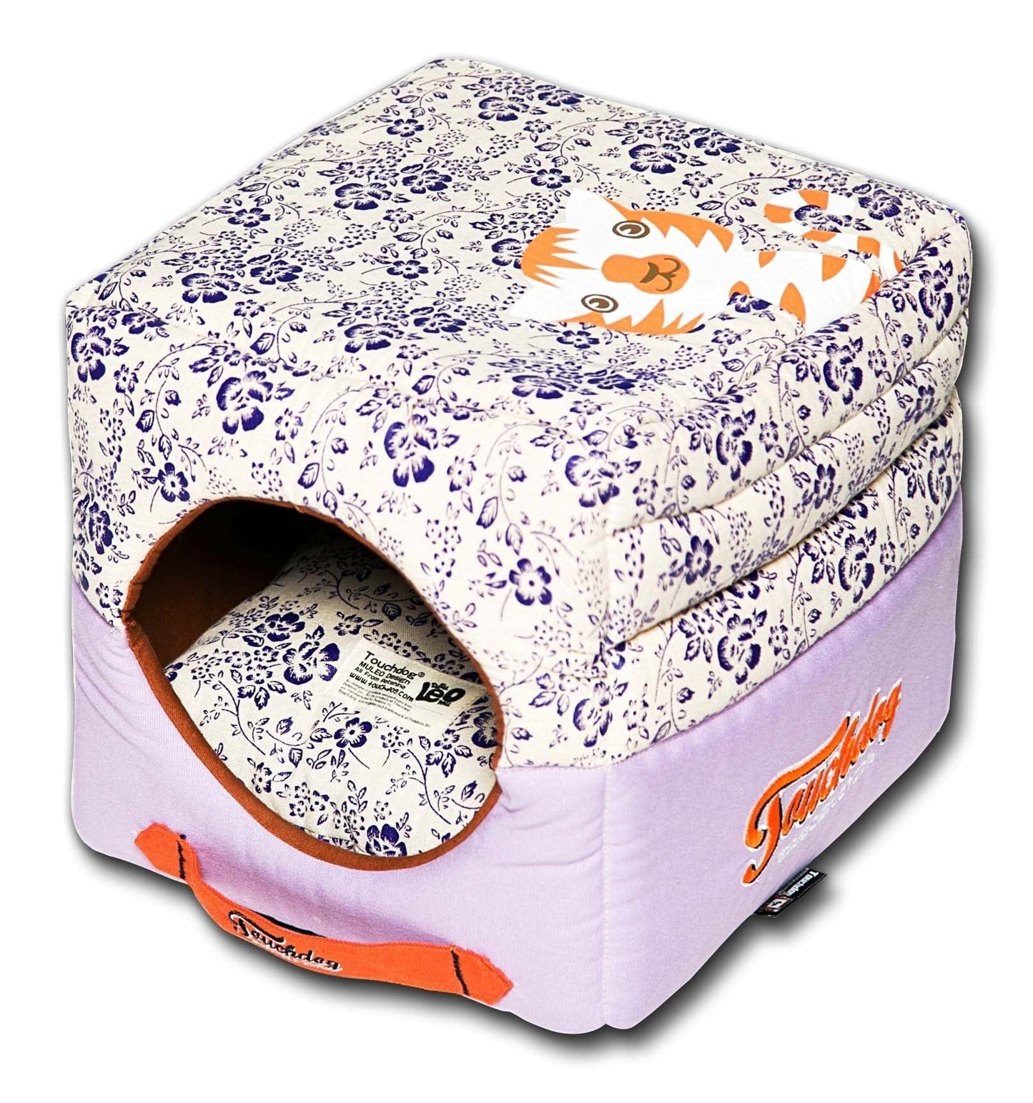 Touchdog Floral-Galore Convertible and Reversible Squared 2-in-1 Collapsible Dog House Bed Front View