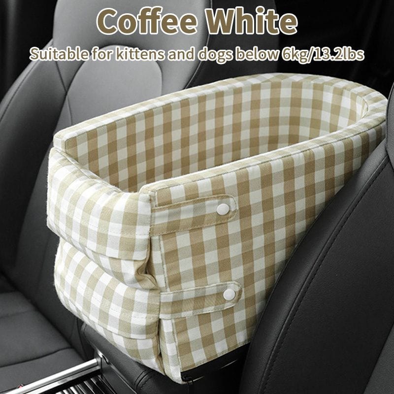 Pet Car Seat For Small Dog & Cat; Cat Safety Seat Anti-dirty Cushion Dog Cage; universal For All Models Beige Checks