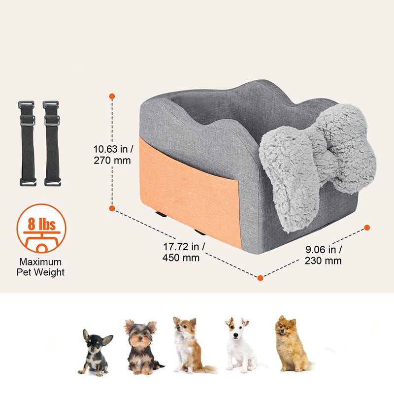 Pet Car Seat Dog Booster Car Seat for Small Dog Gray With Dimensions