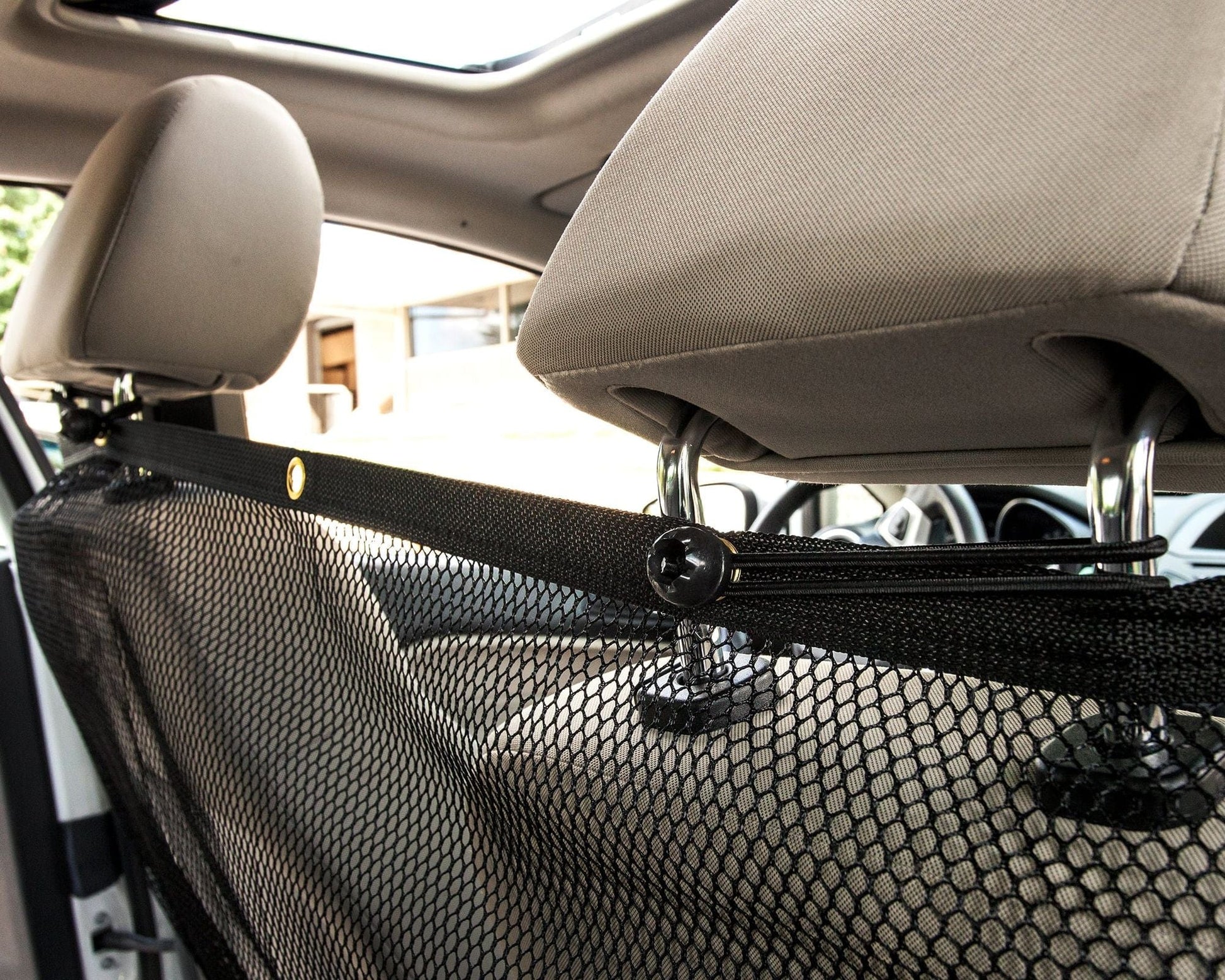 Pet Life Rectangular Easy-Hook Protective Mesh Folding Backseat Car Seat Safety Barrier For Dogs, Cats And Children Partial View