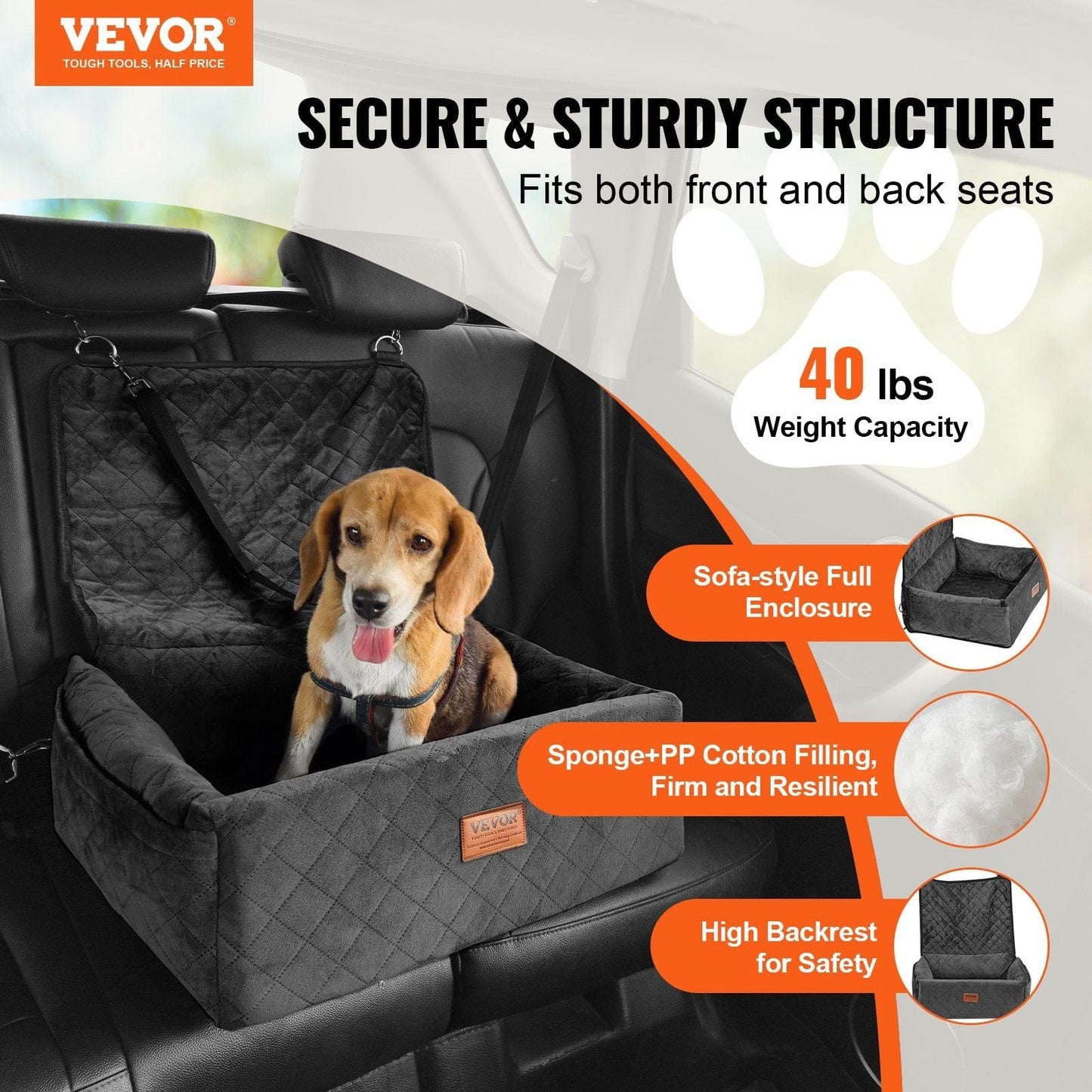 VEVOR Dog Booster Car Seat Pet Car Seat for Small Medium Dog up to 40 lbs Black #2