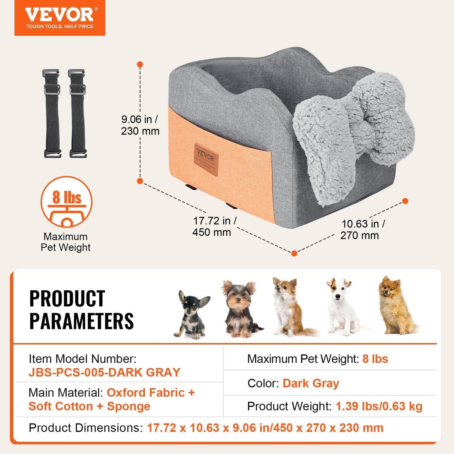 VEVOR Center Console Dog Car Seat Dog Booster Car Seat for Small Dog 8 lbs #7