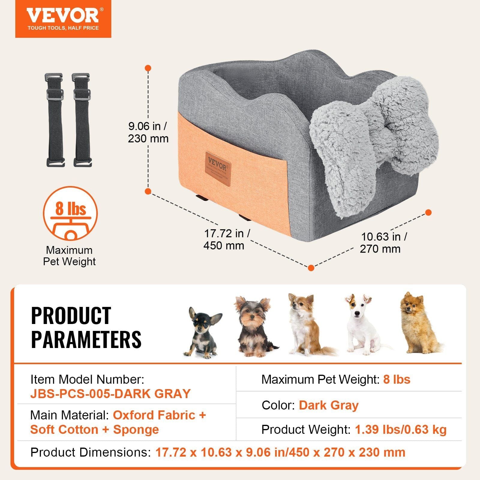 VEVOR Center Console Dog Car Seat Dog Booster Car Seat for Small Dog 8 lbs #7