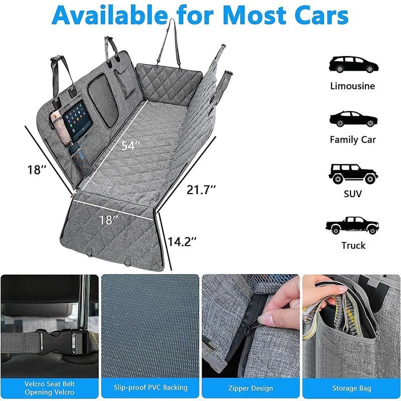 Waterproof Pet Dog Car Back Seat Cover with Storage Bag Dimenstions