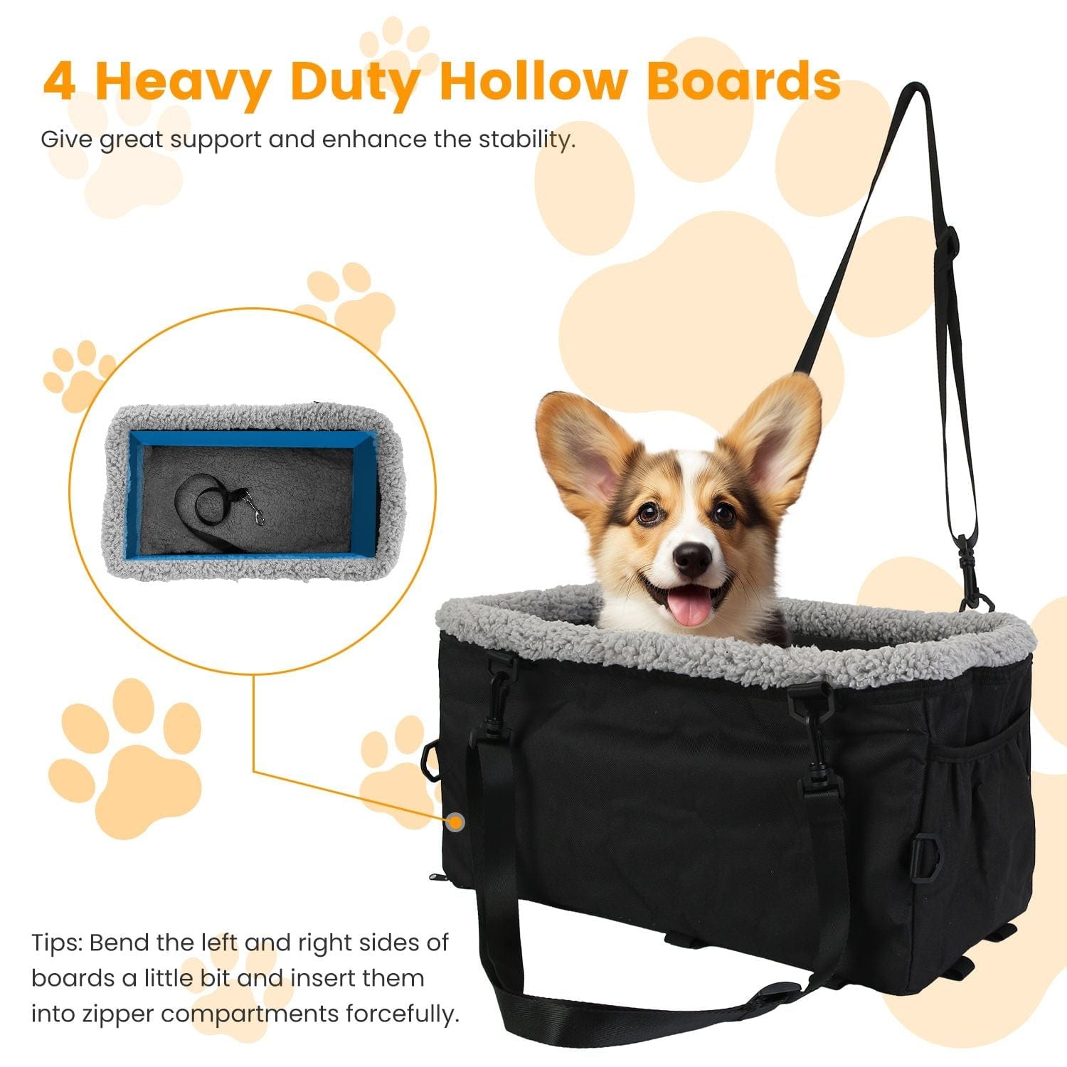 Small Dog Car Seat with Harness Center Console Pet Booster Seat Travel Car Seat with Side Pocket Cotton Velvet Cushion for Dogs Cats Up to 9LBS Hollow Boards