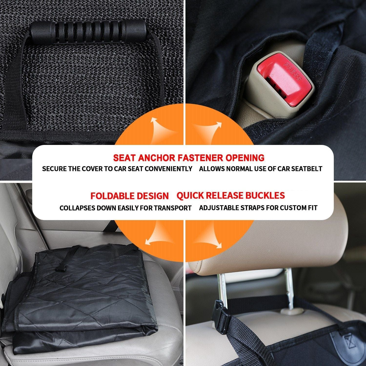 Waterproof Dog Car Seat Cover Scratchproof Pet Hammock Protector Rear Seat Mat Seatbelt Quick release buckles
