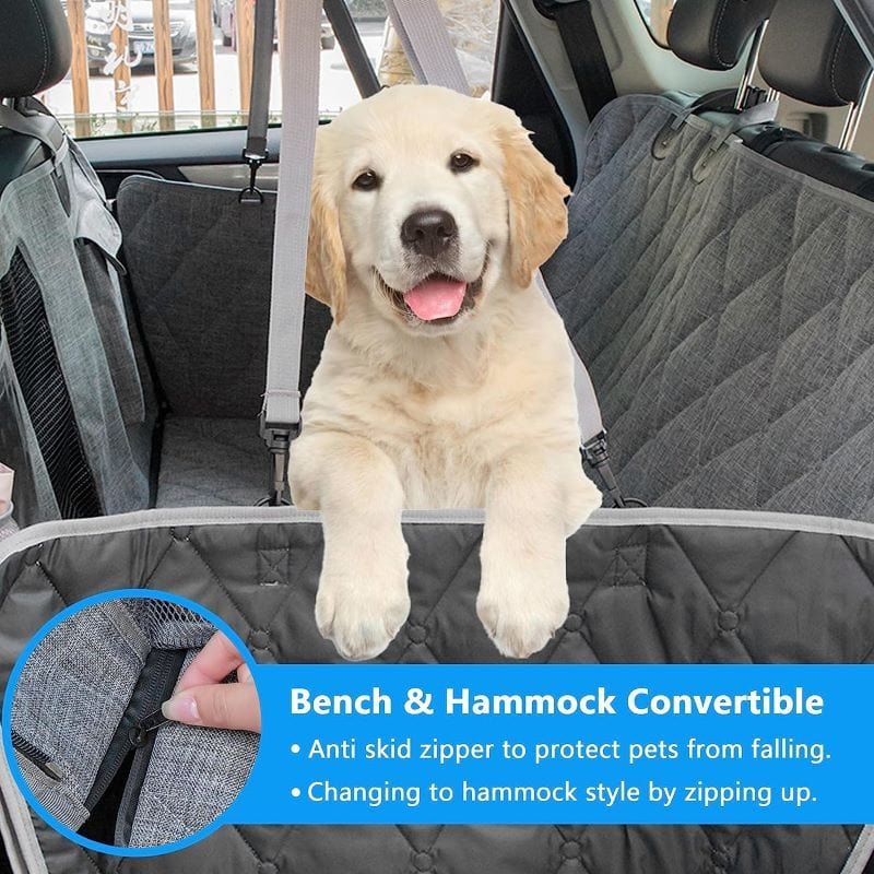 Waterproof Pet Dog Car Back Seat Cover with Storage Bag Hammock Convertible
