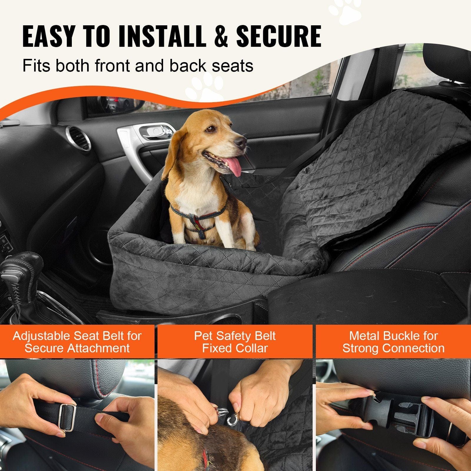 VEVOR Dog Booster Car Seat Pet Car Seat for Small Medium Dog up to 40 lbs Black #4