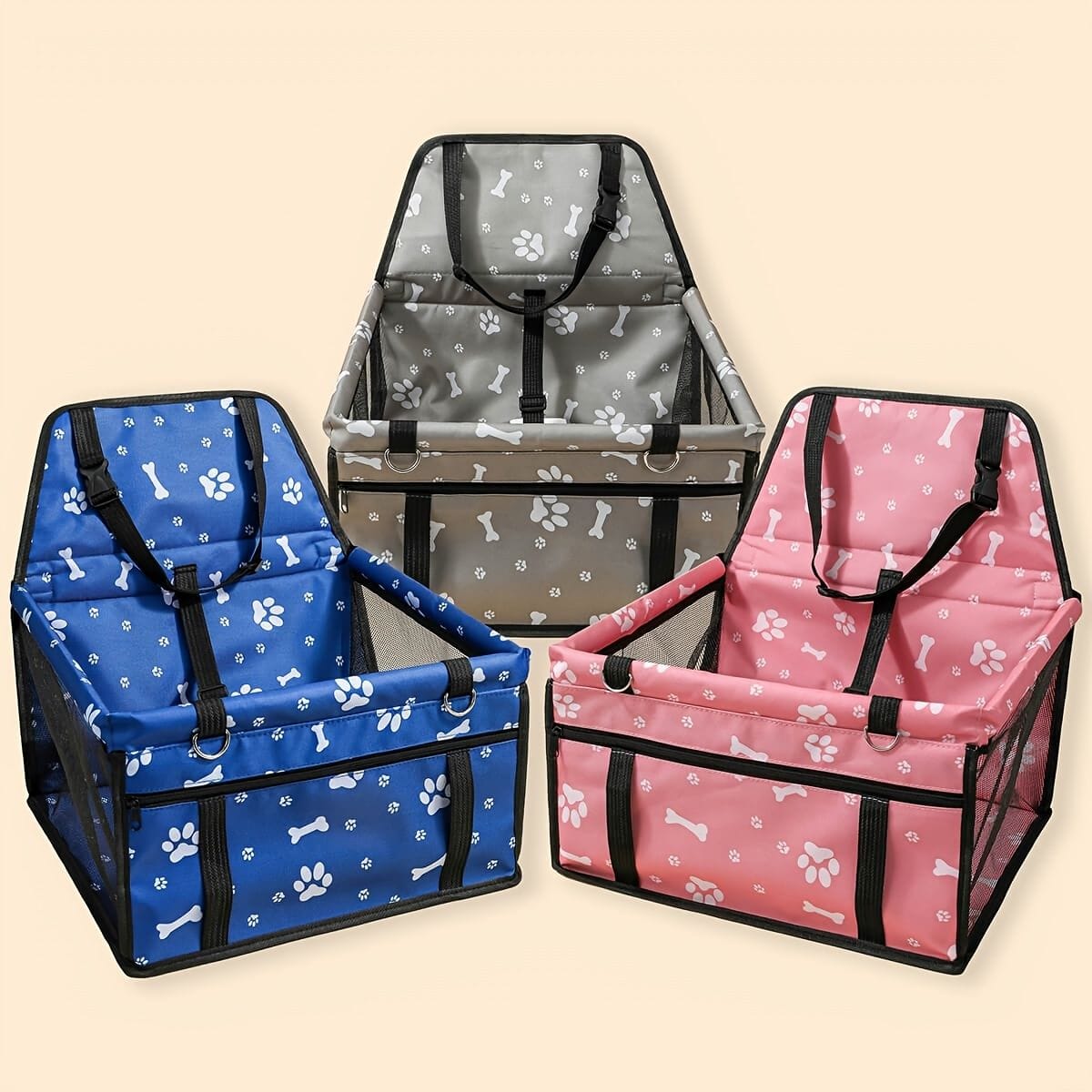 Pet Dogs Car Booster Seat Travel Carrier Cage; Oxford Breathable Folding Soft Washable Travel Bags 3 Shown