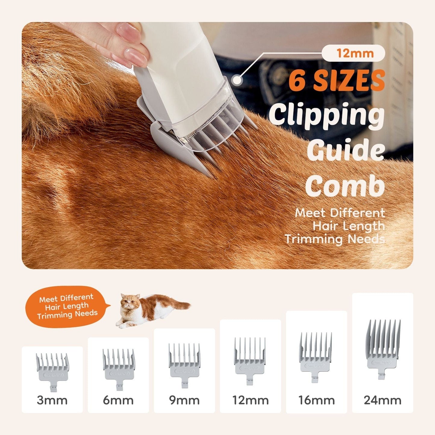 Professional Dog Grooming Clippers with 2.5L Cup, 3 Suction Modes 6 size comb