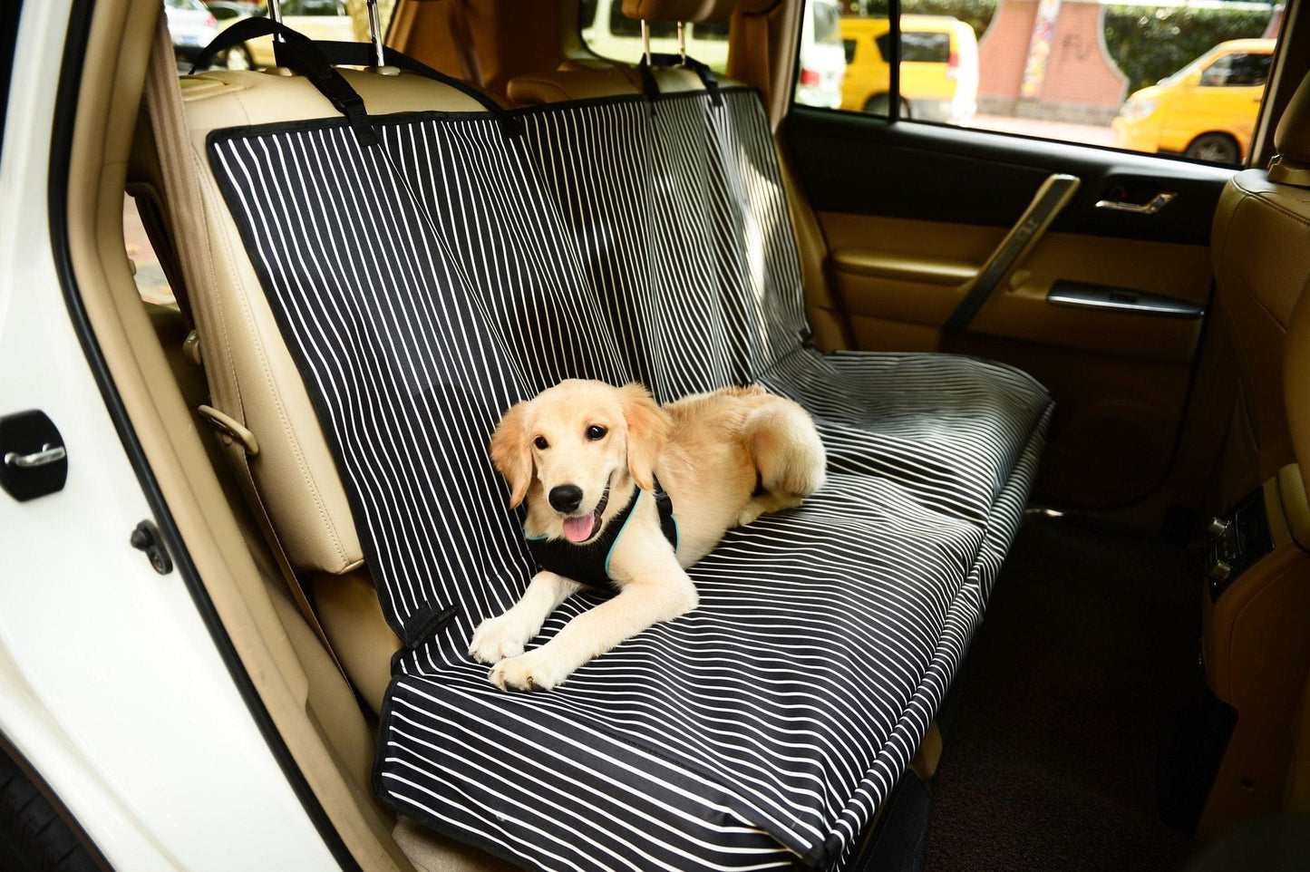 Pet Life Open Road Mess-Free Back Seat Safety Car Seat Cover Protector For Dog, Cats, And Children Black Stripe Color