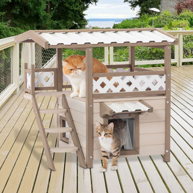New Style Wood Pet House With Roof Balcony and Bed Shelter Good For Patio