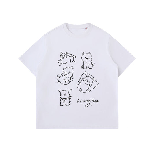 Fun Dog Printed Short Sleeves T Shirt White