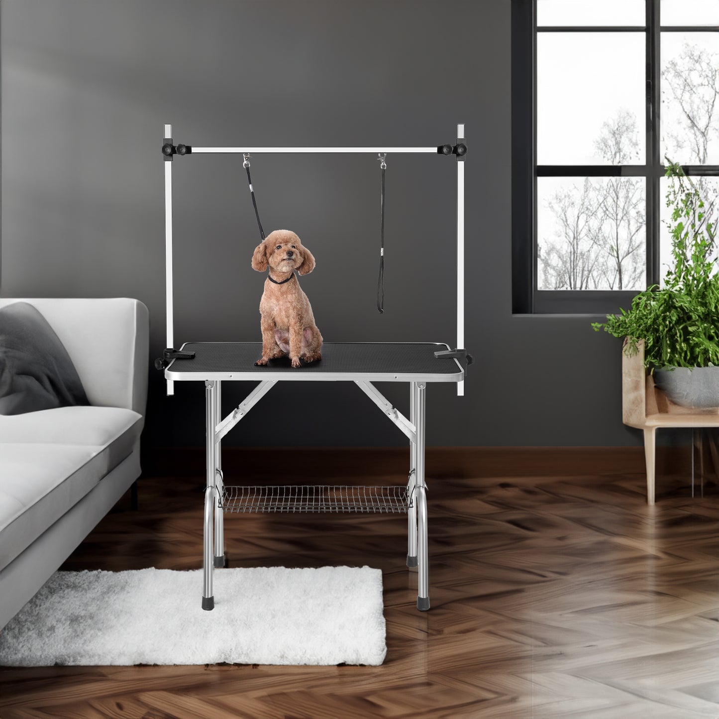 36" Heavy-Duty Folding Pet Grooming Table with Adjustable Arm, Noose & Mesh Storage Tray