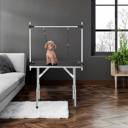 36" Heavy-Duty Folding Pet Grooming Table with Adjustable Arm, Noose & Mesh Storage Tray