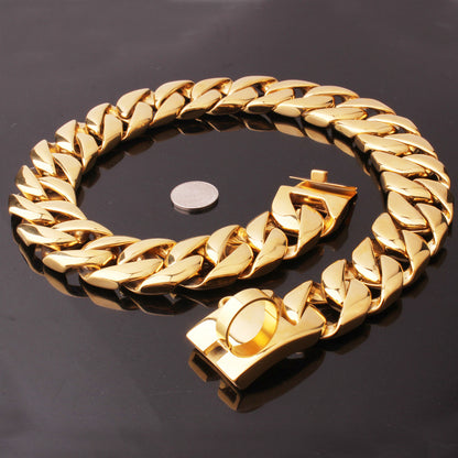 32mm Stainless Steel Dog Chain Collar Gold Color