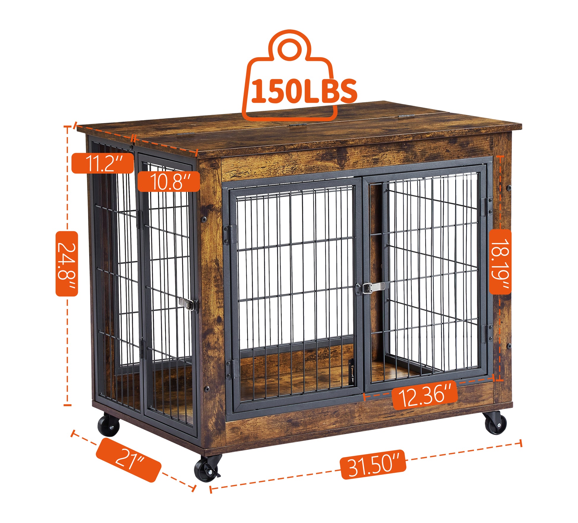 Furniture Style Dog Crate Side Table on Wheels for all size dogs