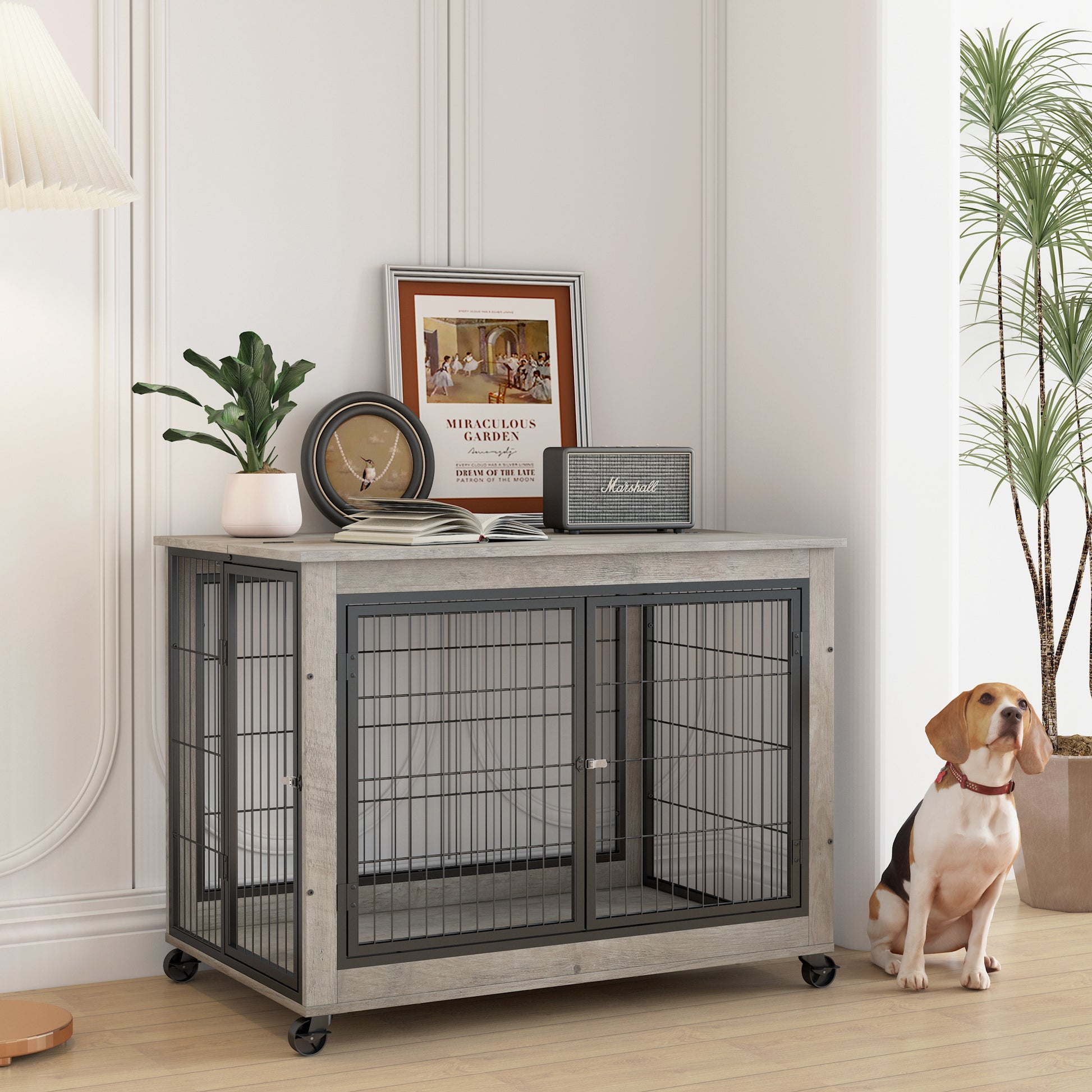 Furniture Style Dog Crate gray finish